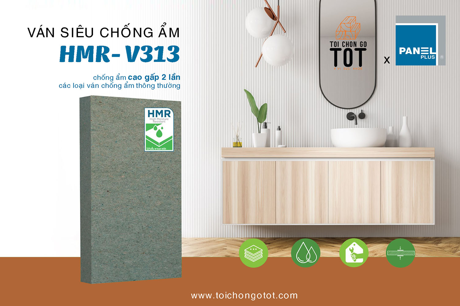 ván gỗ công nghiệp MDF Thái Lan siêu chống ẩm HMR V313, chuẩn E1 châu âu